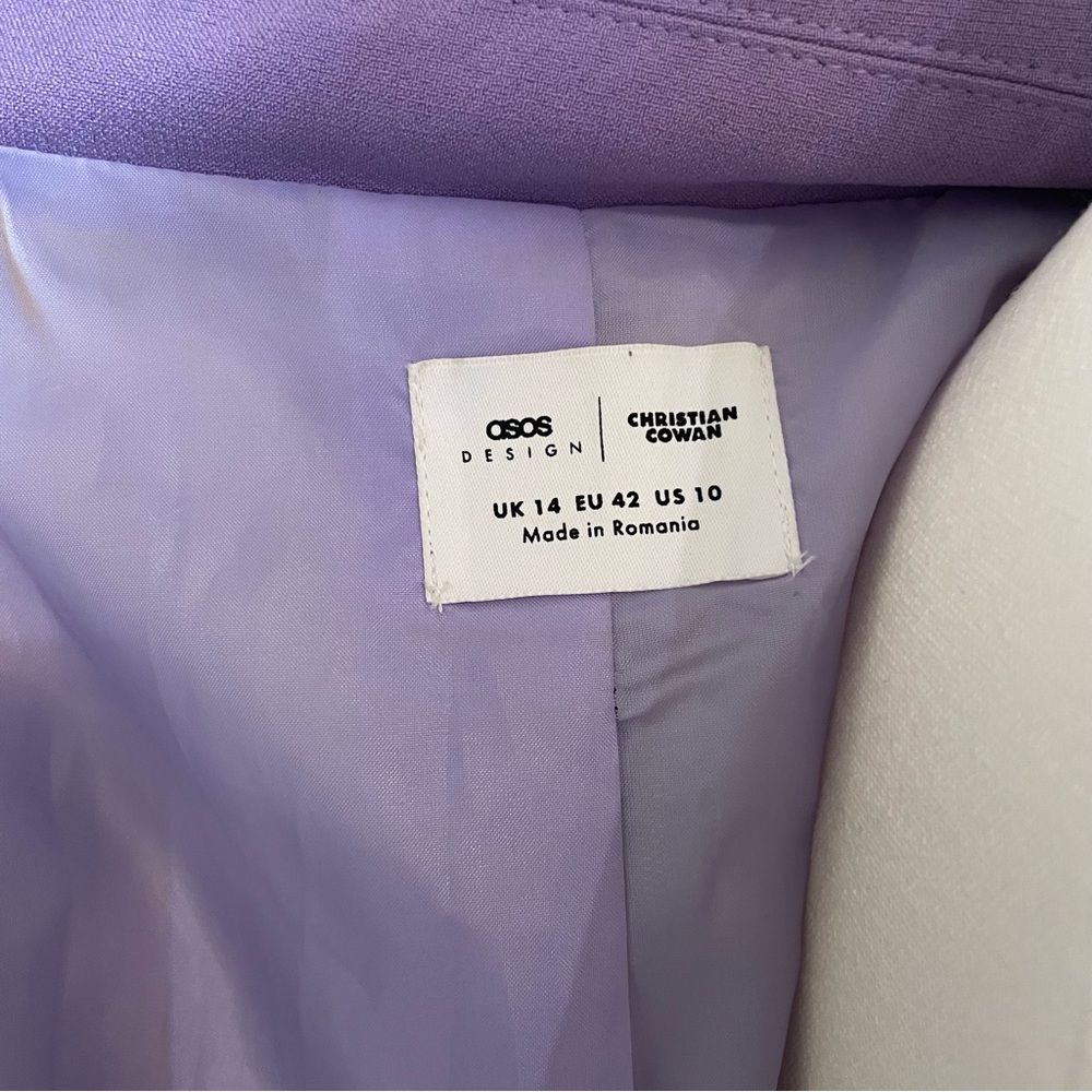 ASOS DESIGN x Christian Cowan Purple Blazer w/ Checkerboard Sleeves & Back - Picture 5 of 9